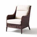 Fauteuil en rotin tissé brun avec coussin en tissu crème 80 x 70 x 95cm