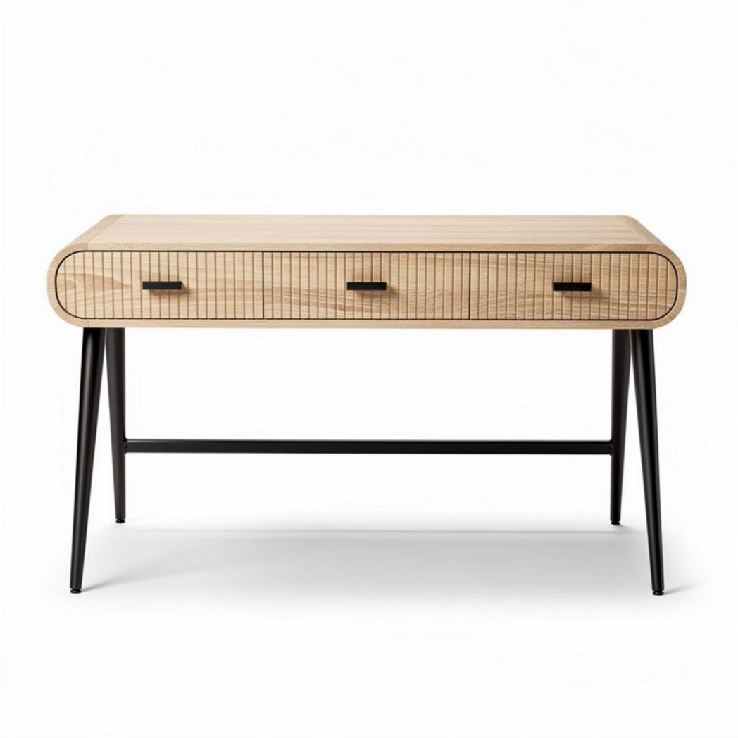 Table de bureau en bois d'érable avec trois tiroirs 120 x 60 x 75cm noir et naturel
