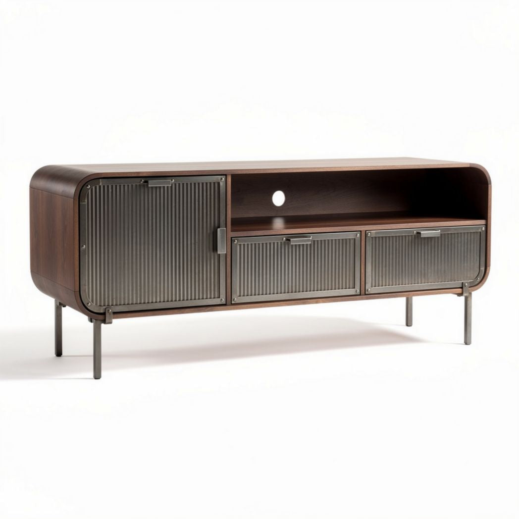 Meuble television en bois et métal avec rangement 120 x 40 x 50cm
