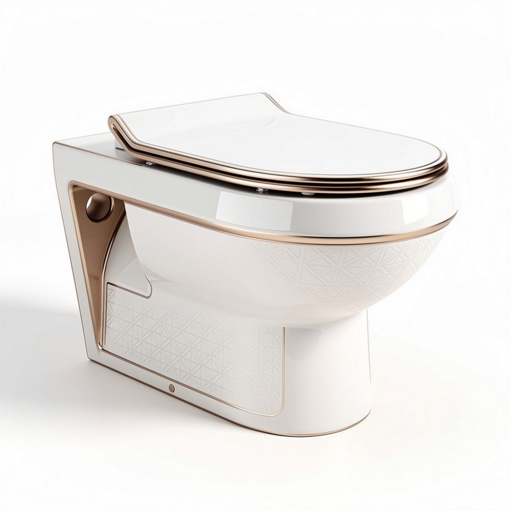 Toilette suspendue en céramique blanche avec finition dorée 70 x 40 x 40cm