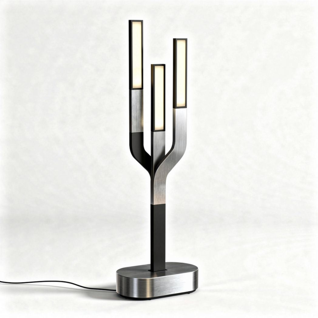 Lampe à LED en métal argenté et noir pour décoration intérieure 25 x 25 x 55cm