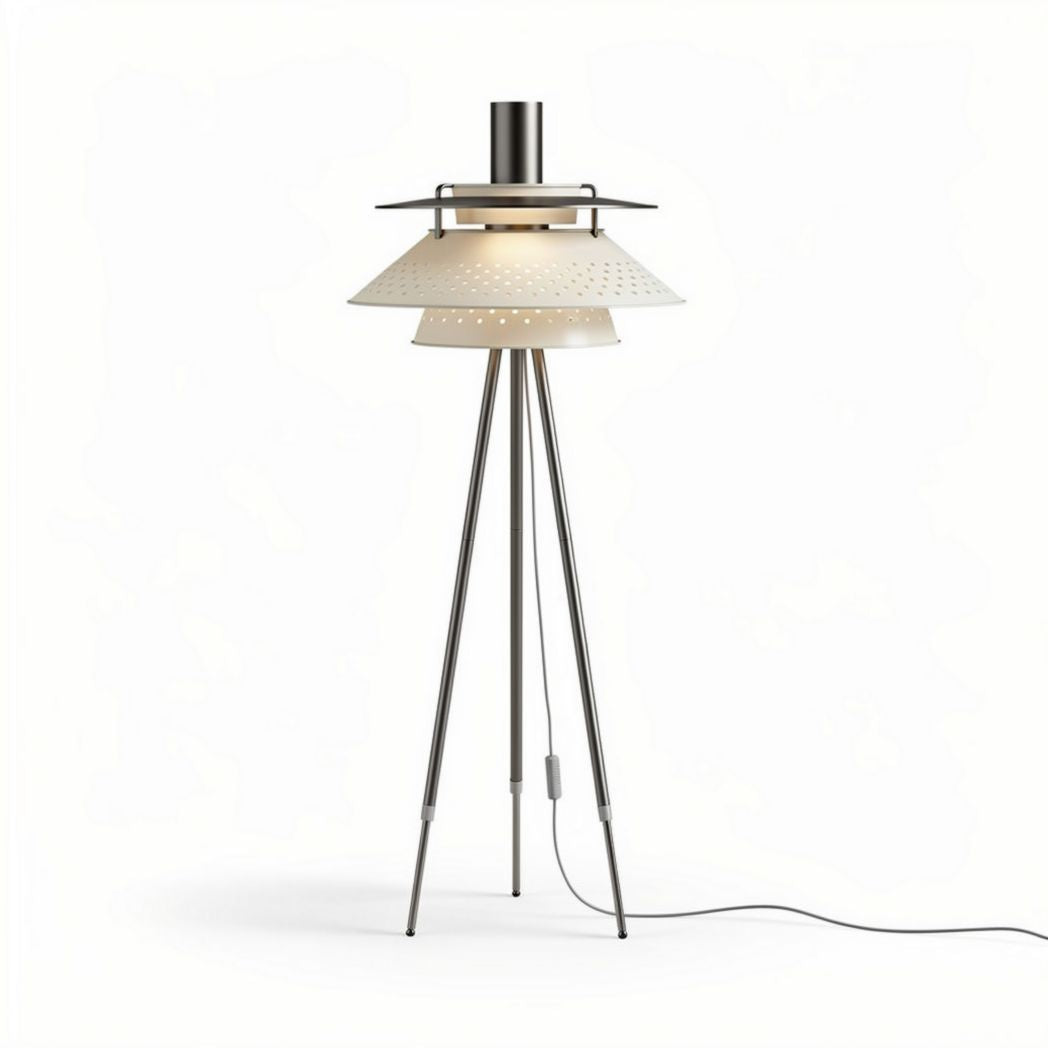 Lampe sur trépied en métal et verre avec design perforé 30 x 30 x 150cm