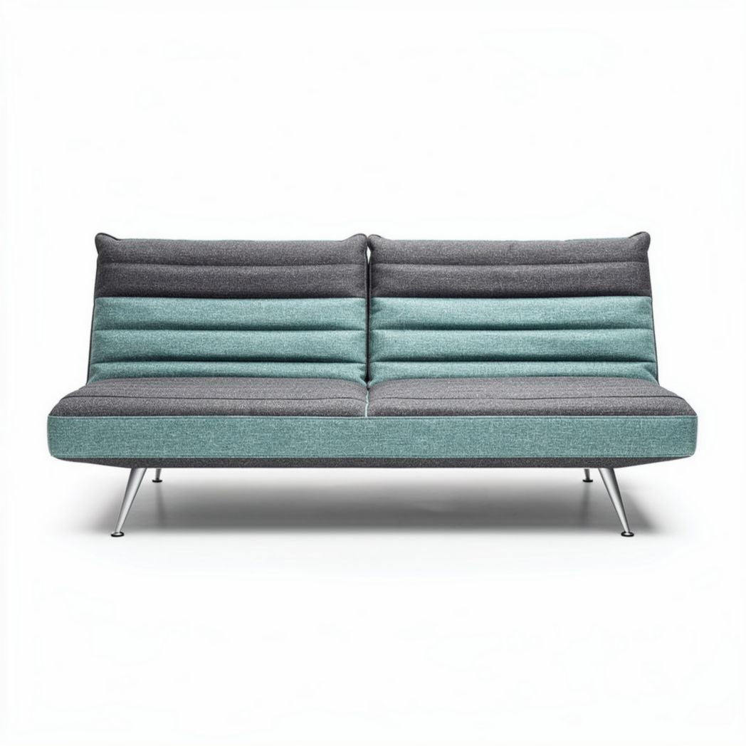 Canapé convertible en tissu gris et vert avec structure en métal 185 x 85 x 75cm