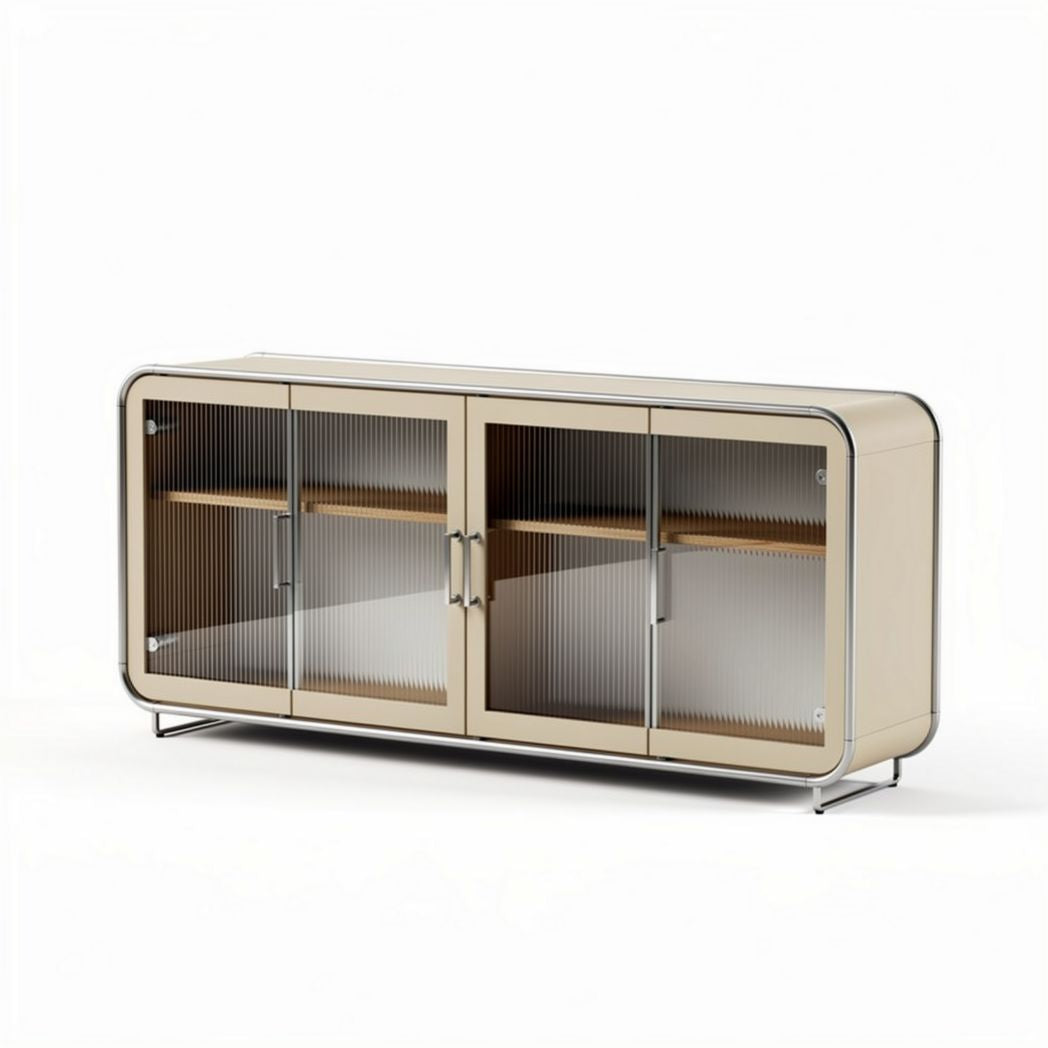 Buffet en verre et bois couleur crème 150 x 40 x 80cm design moderne