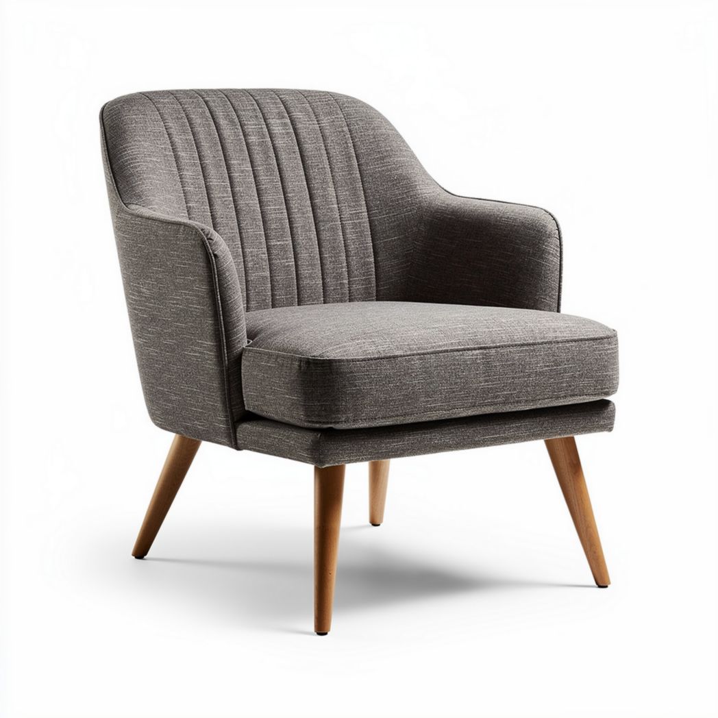 Fauteuil en tissu gris avec pieds en bois dimensions 80 x 70 x 80cm