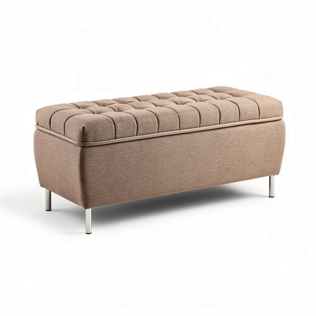 Ottomane rectangulaire en tissu beige 95 x 45 x 40cm avec rangement intégré