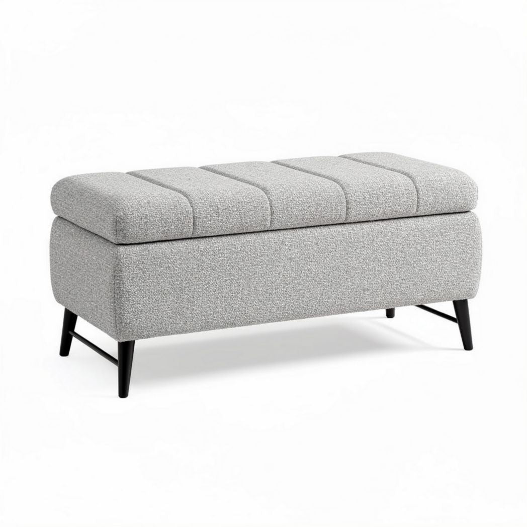 Banc de rangement en tissu gris 90 x 40 x 45cm avec pieds noirs